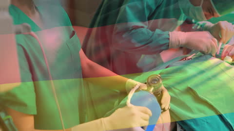 Surgeons Performing Operation with German Flag Overlaid