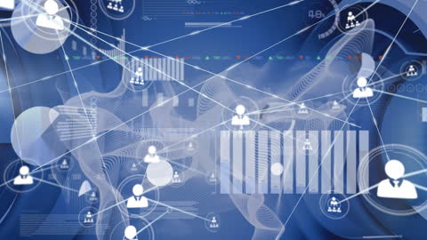 Digital Network and Data Visualization on Blue Background