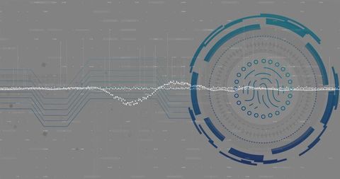 Futuristic biometric fingerprint hud with waveform and circuit traces for security ui