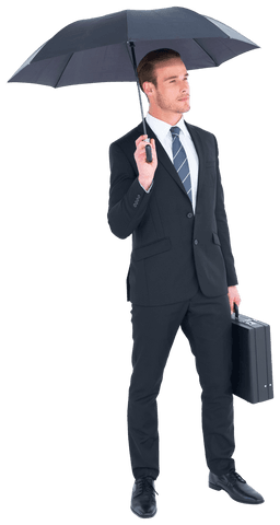 Transparent Businessman with Umbrella and Briefcase