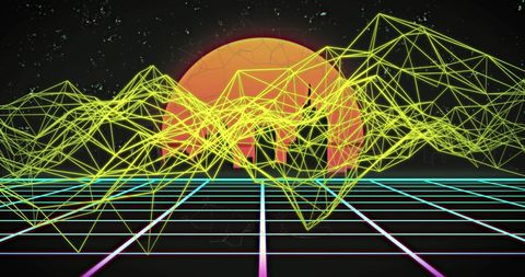 Abstract Digital City with Geometric Waves and Grid - Download Free Stock Images Pikwizard.com