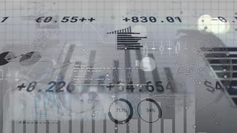 Digital Data Analytics with Tired Businessman Overlay