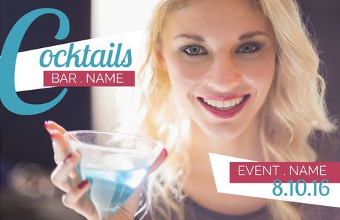 Smiling woman holding cocktail glass for event promotion