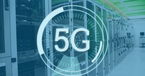 5G Technology Superimposed Over Modern Server Room