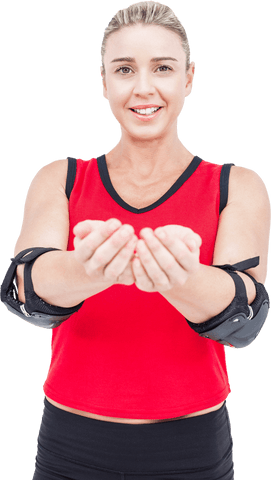 cheerful female athlete with elbow pads wearing red shirt - Download Free Stock Videos Pikwizard.com