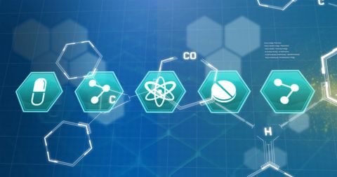 Digital Medicine and Chemical Formula Interface on Blue Background - Download Free Stock Images Pikwizard.com