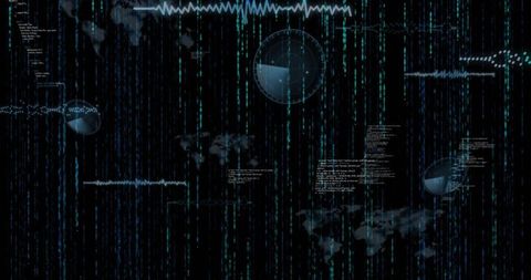 Futuristic Digital Interface with Code and World Map Projections