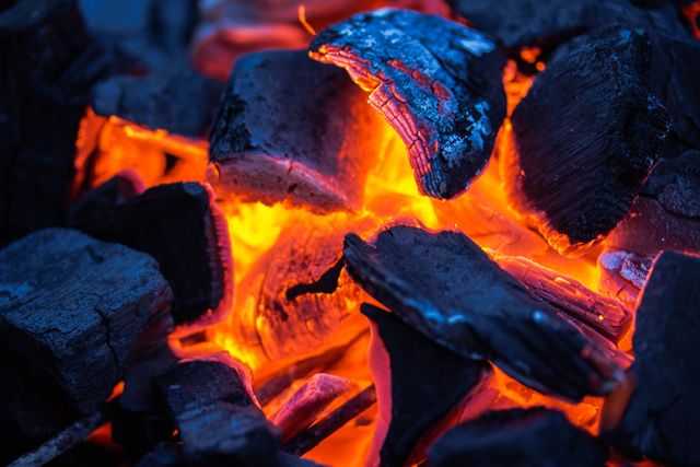 Close-up of Glowing Hot Charcoal and Burning Embers - Download Free Stock Photos Pikwizard.com