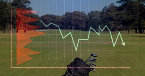 Golf Clubs on Fairway with Analytical 3D Graph and Trend Lines