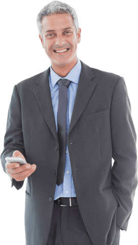 Transparent Smiling Businessman Using Smartphone in Formal Suit - Download Free Stock Videos Pikwizard.com