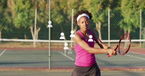 Determined Tennis Player Preparing Backhand on Court