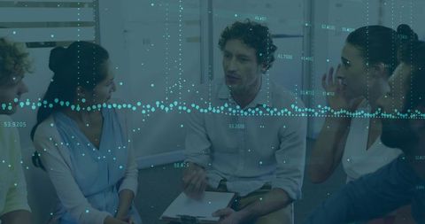 Facilitator Guiding Group Therapy Session with Data Overlay
