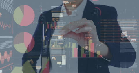 Businesswoman Analyzing Data with Interactive Graphics