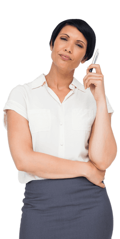 Confident Caucasian Businesswoman Holding Pen on Transparent Background