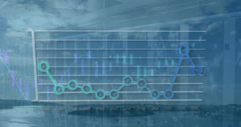 Digital Financial Graphs Overlaid on Scenic Landscape