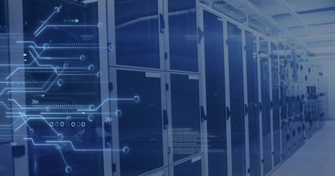 Modern Data Center with Digital Circuit Overlay - Download Free Stock Images Pikwizard.com