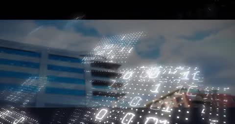 Futuristic Binary Digits Overlaying Modern Cityscape