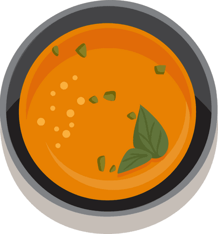 Transparent Bowl with Orange Soup and Herbs