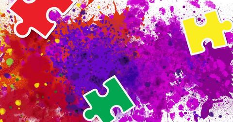Vibrant Puzzle Pieces Over Colorful Paint Splashes - Download Free Stock Images Pikwizard.com