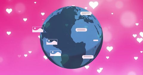 Interactive Globe with Messages and Hearts on Pink Background - Download Free Stock Images Pikwizard.com