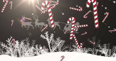 Candy Canes and Reindeer Silhouette with Snowflakes