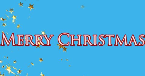 Merry Christmas Text with Falling Gold Stars on Blue Background - Download Free Stock Images Pikwizard.com