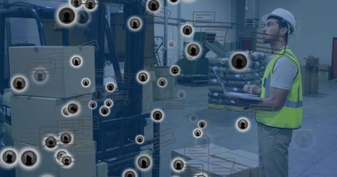 Warehouse Worker Using Digital Connectivity for Logistics