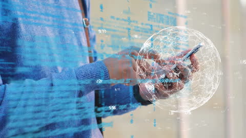 Businessman Interacting with Global Data on Smartphone