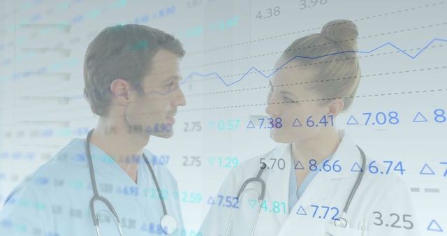 Healthcare Professionals Analyzing Financial Data with Stethoscopes