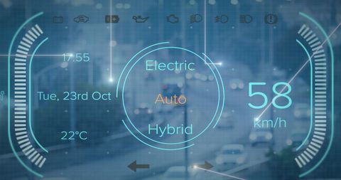 Digital interface displaying vehicle speed and environment data