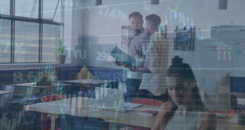 Financial Data Animation with Diverse Business Team in Modern Office