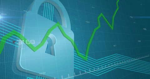 Digital Security Padlock with Rising Graph on Tech Grid - Download Free Stock Images Pikwizard.com