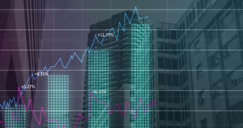 Financial Growth Trends Overlaid on Modern City Architecture