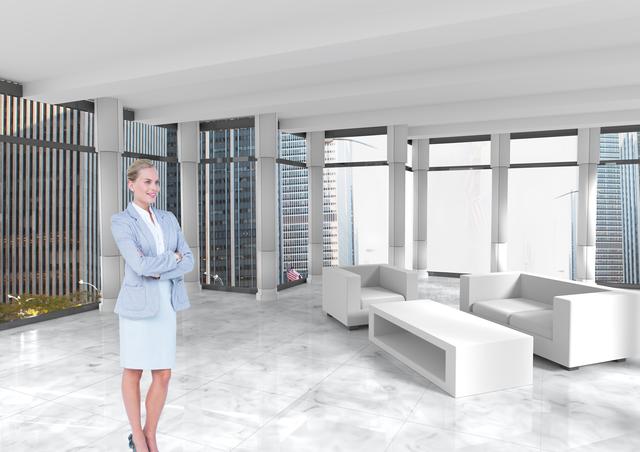 Confident Businesswoman in Modern Office with City Skyline - Download Free Stock Photos Pikwizard.com