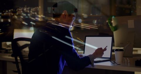 Asian Businessman Engaged in Digital Workflow with Cityscape - Download Free Stock Images Pikwizard.com