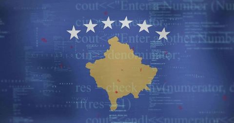 Abstract kosovo map digital coding background with stars