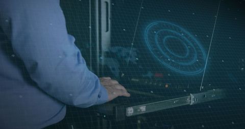 Caucasian Businessman Using Futuristic Digital Interface in Office