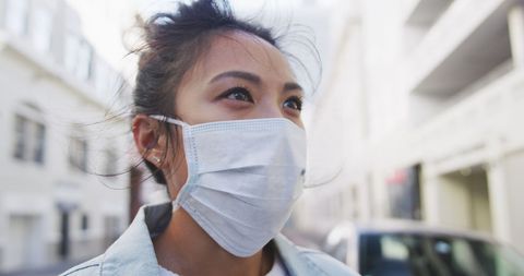 Asian Woman Wearing Face Mask in Urban Environment