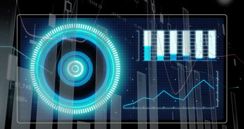 Futuristic Data Processing Interface with Graphs and Targets