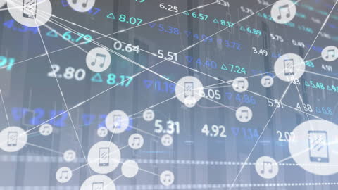 Digital Technology Icons Overlaying Market Data Background