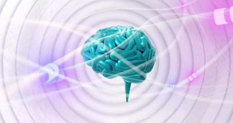 Digital Brain with Spinning Connections and Tech Overlay