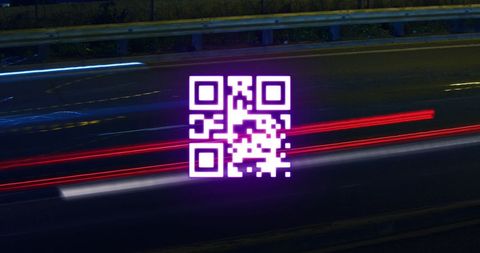 Glowing Pink QR Code with Neon Elements on Dark Background