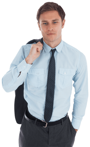 Confident Businessman Holding Jacket Over Shoulder Transparent Background