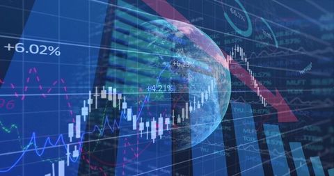 Global Financial Markets and Urban skyline with Candlestick Charts