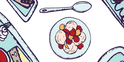 Transparent food illustration with plates and cutlery