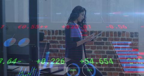 Businesswoman Analyzing Digital Financial Data Interface