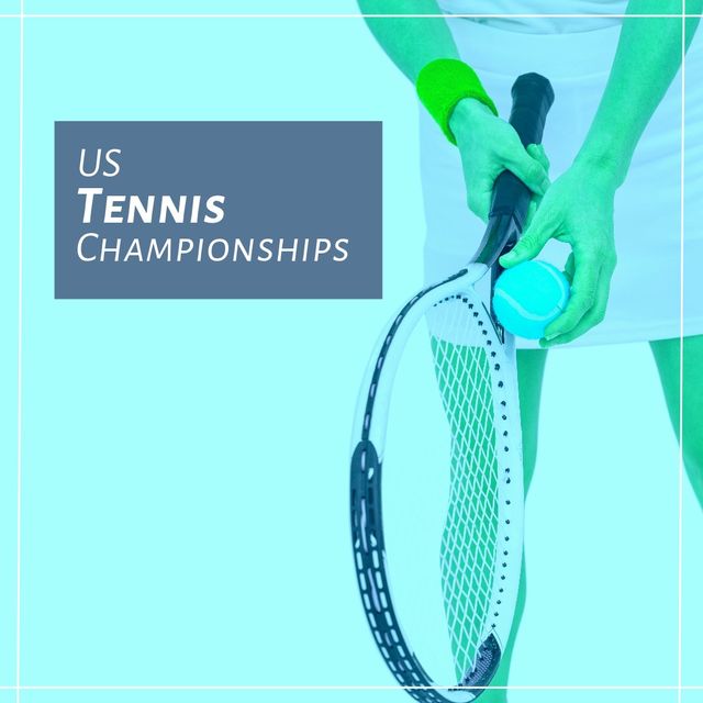 Midsection of Female Tennis Player Holding Racket and Ball for US Tennis Championships - Download Free Stock Templates Pikwizard.com