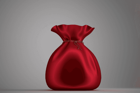 Transparent red santa claus sack filled with surprise gifts