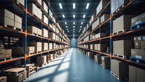 Modern Warehouse Aisle with Organized Storage and Pallet Racking - Download Free Stock Images Pikwizard.com