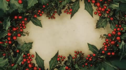 Festive Holly Wreath Border with Red Berries on Parchment